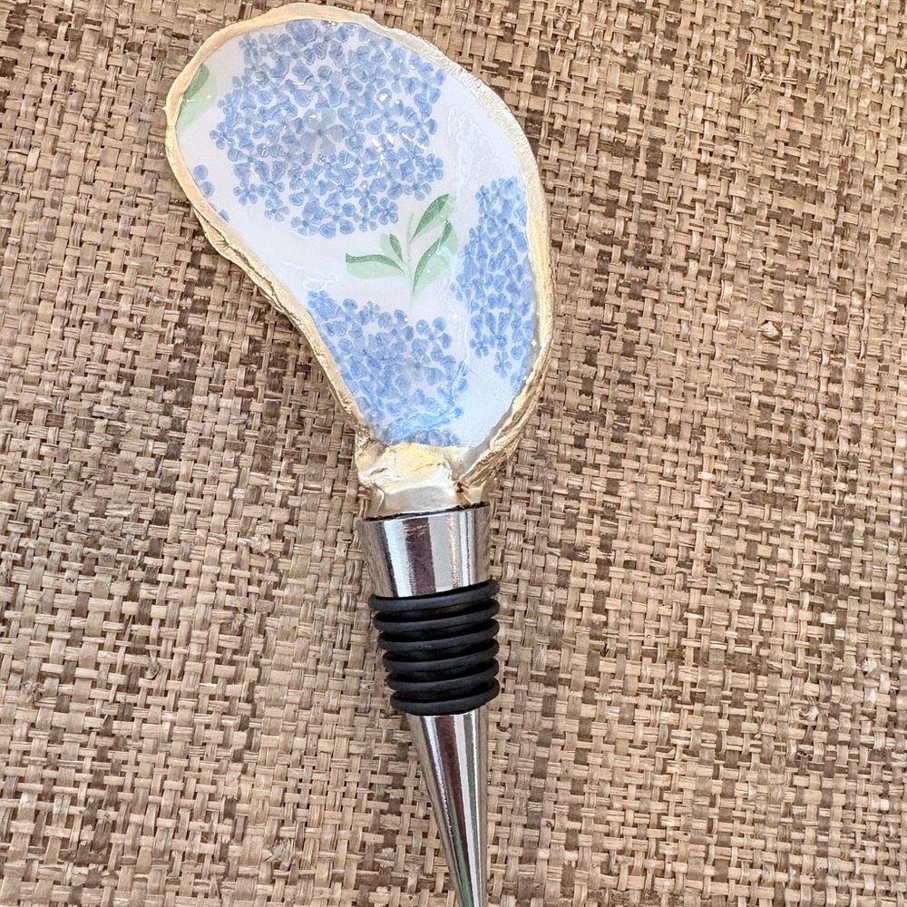 Blue Hydrangea Oyster Shell Wine Bottle Stopper